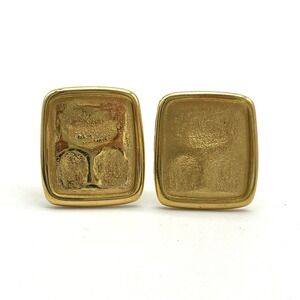 Monet Gold Clip On‎ Earrings Textured Square Statement Jewelry Vintage